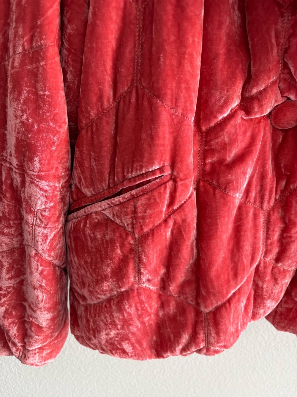 Anthropologie Rose Pink Velvet Quilted Puffer Jacket - Picture 3 of 6